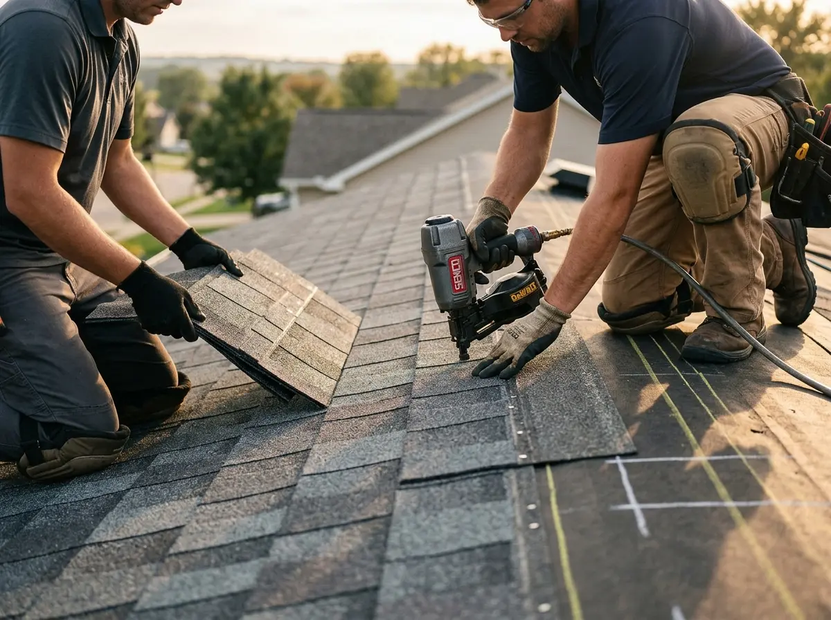 Professional roofer working on a residential roof in Braidwood